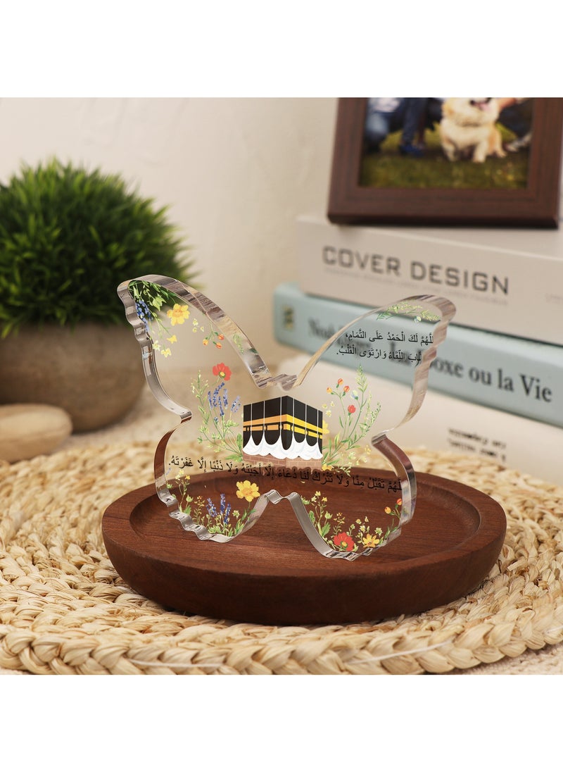 GALADUNE Muslim Festival Gift, Acrylic Butterfly Shape Decorative Plaque, Islamic Souvenir, Ramadan Gift, Birthday Gift, Holiday Decoration, Desktop Decoration, Kaaba Flower Surround Prayer Pattern  - Image 1