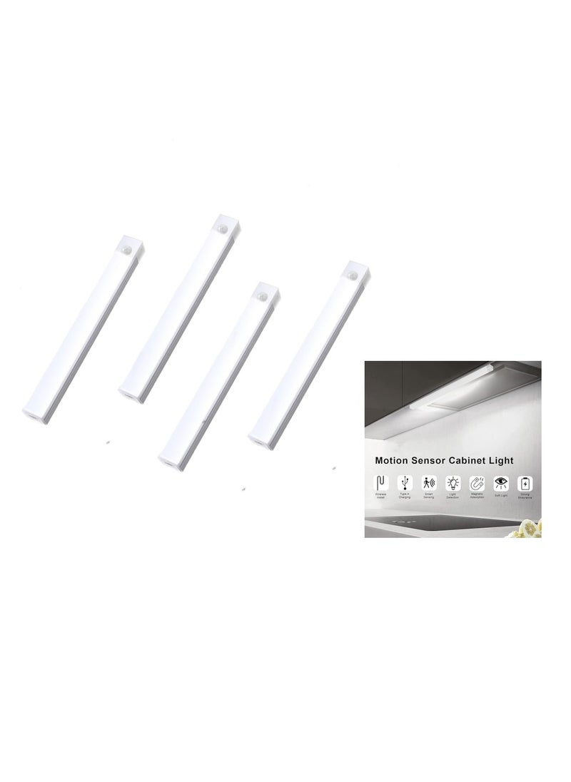 OUYoo OUYoo 4 pcs Motion Sensor LED Lighting,Motion Sensor Light，Motion Sensor Light Bar Night Light for Room，Battery operated induction light, Under Cabinet Light, USB Rechargeable, Dimmable, Magnetic Night Light for Kitchen, Corridor, Wardrobe,Indoor.   30cm -White light  - Image 1