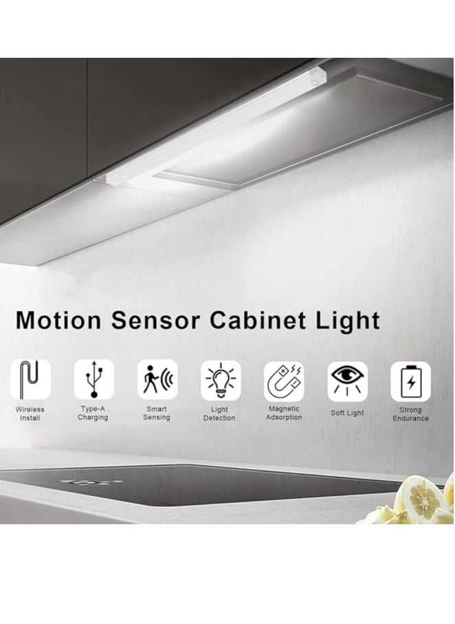OUYoo OUYoo 4 pcs Motion Sensor LED Lighting,Motion Sensor Light，Motion Sensor Light Bar Night Light for Room，Battery operated induction light, Under Cabinet Light, USB Rechargeable, Dimmable, Magnetic Night Light for Kitchen, Corridor, Wardrobe,Indoor.   30cm -White light  - Image 2