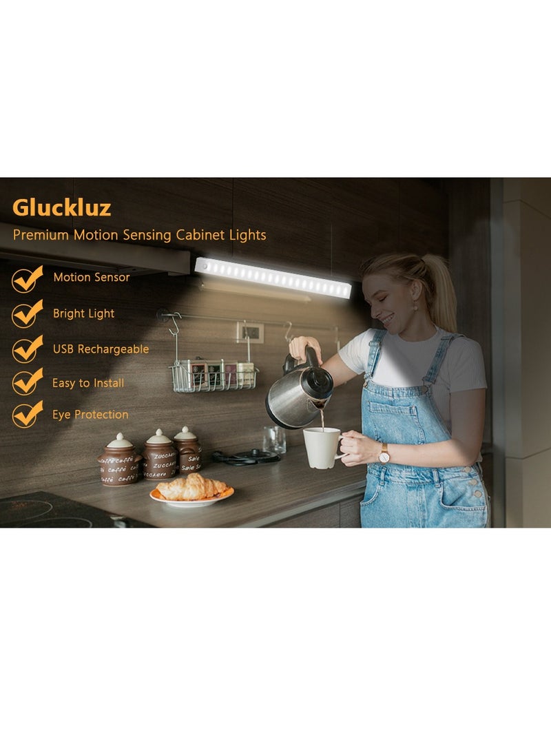 OUYoo OUYoo 4 pcs Motion Sensor LED Lighting,Motion Sensor Light，Motion Sensor Light Bar Night Light for Room，Battery operated induction light, Under Cabinet Light, USB Rechargeable, Dimmable, Magnetic Night Light for Kitchen, Corridor, Wardrobe,Indoor.   30cm -White light  - Image 4