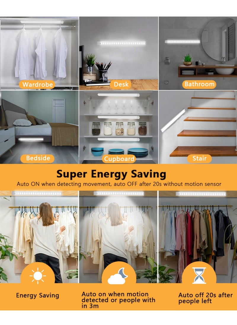 OUYoo OUYoo 4 pcs Motion Sensor LED Lighting,Motion Sensor Light，Motion Sensor Light Bar Night Light for Room，Battery operated induction light, Under Cabinet Light, USB Rechargeable, Dimmable, Magnetic Night Light for Kitchen, Corridor, Wardrobe,Indoor.   30cm -White light  - Image 5