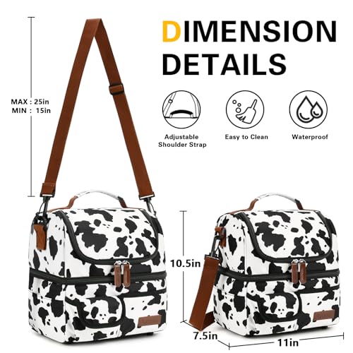 LOKASS Lunch Box for Women-Double Deck Insulated Adults Lunch Bag with Removable Shoulder Strap-Cow Print Cute Wide Open Lunch Tote for Work/Office/Picnic/Beach/Travel - Image 5