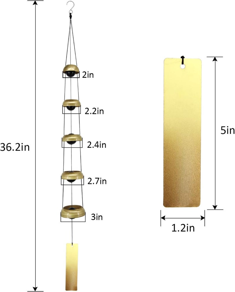 ASTARIN Copper Wind Chimes, Temple Wind Chime with 5 Bells, Feng Shui Wind Chimes for Home Yard Outdoor Decoration, A Great Memorial Wind Chime for Someone who Loves Peace - Image 3