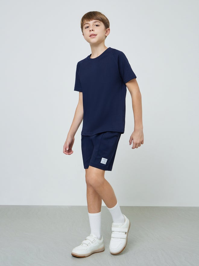 Styli Teen Boys Raglan Sleeve T-shirt and Badge Detail Shorts Set - Image 1