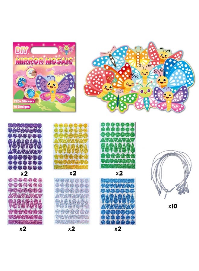 Capstro Mirror Mosaic Sticker Art Kit – Butterfly Theme | 10 Pattern Cards, 12 Laser Mirror Stickers & 10 Lanyards | DIY Shiny Mosaic Craft for Kids Age 4+ | Creative Nature Art Activity for Boys & Girls - Image 1
