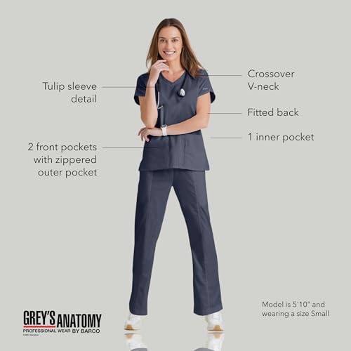 Barco Grey’s Anatomy by BARCO Classic Cora Scrub Top for Women – Steel, 4-Pocket Crossover V-Neck Scrub Shirt with Natural Stretch, Soil Release Fabric, and Super-Soft Finish – Medium, Regular Fit - Image 4