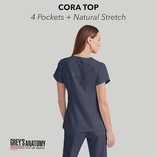 Barco Grey’s Anatomy by BARCO Classic Cora Scrub Top for Women – Steel, 4-Pocket Crossover V-Neck Scrub Shirt with Natural Stretch, Soil Release Fabric, and Super-Soft Finish – Medium, Regular Fit - Image 2