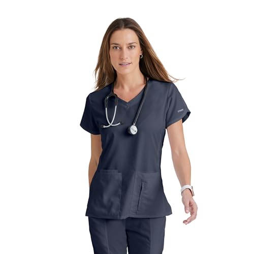 Barco Grey’s Anatomy by BARCO Classic Cora Scrub Top for Women – Steel, 4-Pocket Crossover V-Neck Scrub Shirt with Natural Stretch, Soil Release Fabric, and Super-Soft Finish – Medium, Regular Fit - Image 1