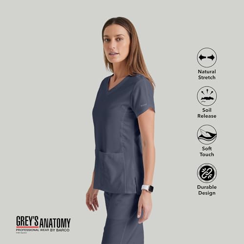 Barco Grey’s Anatomy by BARCO Classic Cora Scrub Top for Women – Steel, 4-Pocket Crossover V-Neck Scrub Shirt with Natural Stretch, Soil Release Fabric, and Super-Soft Finish – Medium, Regular Fit - Image 3