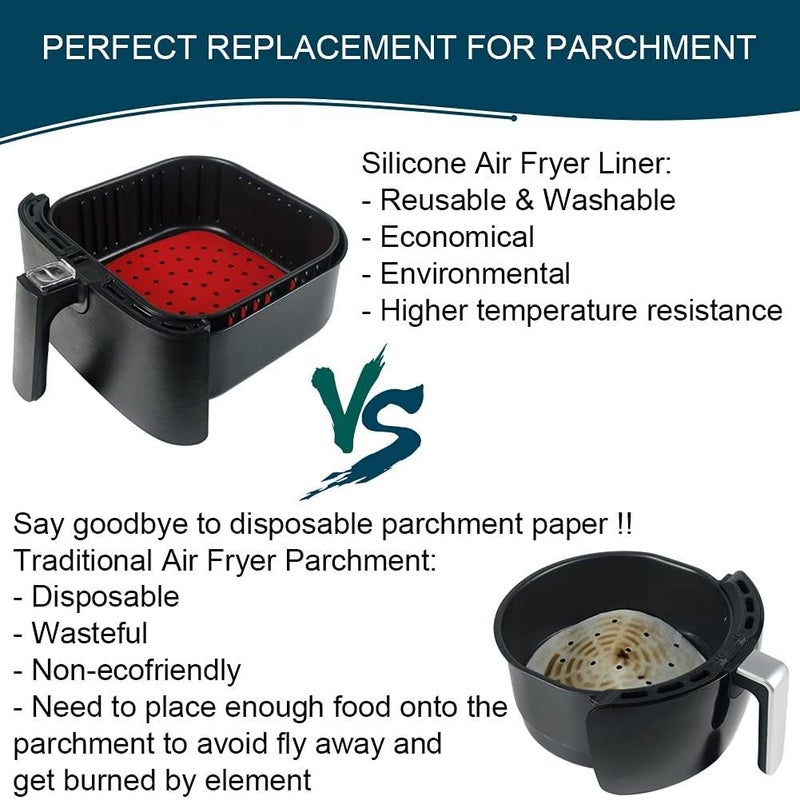 Reusable Silicone Air Fryer Liners (2 Pack) Non-Stick Healthy Silicone Air Fryer Liners for Grill, Air Fryer Basket and More Proshop - Image 3