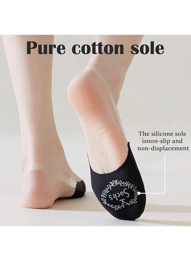 No Show Socks, Women's Invisible Sling Back Low Cut Half Toe Socks, Non-Slip Straps for Heels, 6 Pairs (3 Black  3 Nude), Comfortable  Breathable, Ideal for Flats, Heels  Sneakers - Image 2