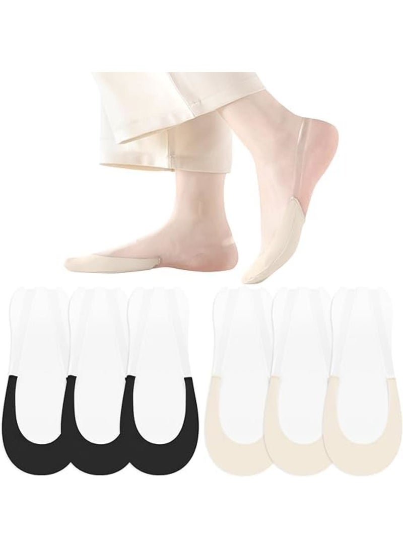 No Show Socks, Women's Invisible Sling Back Low Cut Half Toe Socks, Non-Slip Straps for Heels, 6 Pairs (3 Black  3 Nude), Comfortable  Breathable, Ideal for Flats, Heels  Sneakers - Image 1
