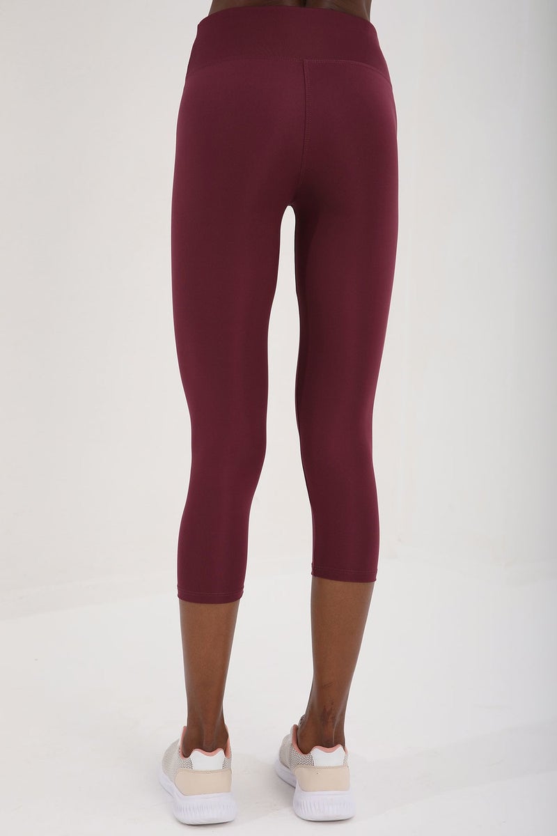 Tommy Life Claret Red Women's High Waist Slimming Cross Back Detailed Sports Bustier-Capri Tights Set - 95283  - Image 4