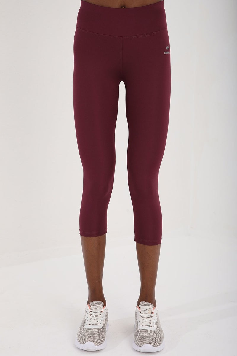 Tommy Life Claret Red Women's High Waist Slimming Cross Back Detailed Sports Bustier-Capri Tights Set - 95283  - Image 5