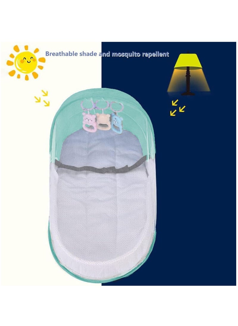 Arabest - Portable Baby Nest, Foldable Baby Crib with Toy and Mosquito Net, Baby Travel Cot for Outdoor and Home (Green) - Image 1