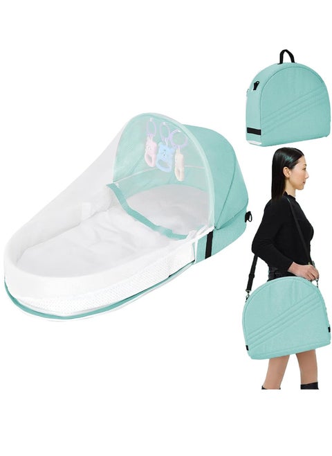 Portable Baby Nest, Foldable Baby Crib with Toy and Mosquito Net, Baby Travel Cot for Outdoor and Home (Green)