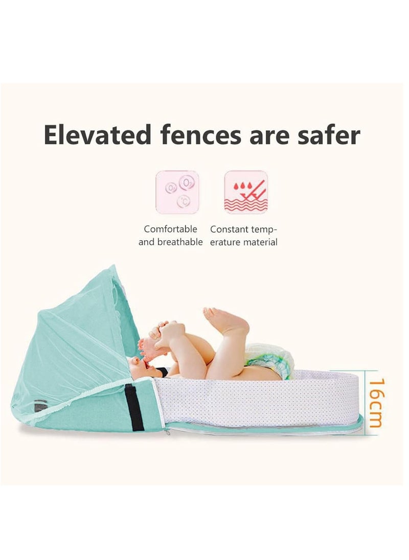 Arabest - Portable Baby Nest, Foldable Baby Crib with Toy and Mosquito Net, Baby Travel Cot for Outdoor and Home (Green) - Image 1