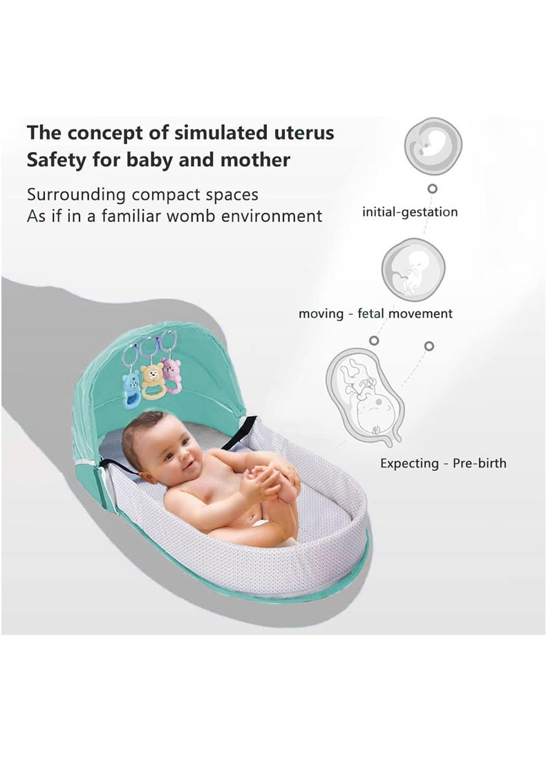 Arabest - Portable Baby Nest, Foldable Baby Crib with Toy and Mosquito Net, Baby Travel Cot for Outdoor and Home (Green) - Image 1