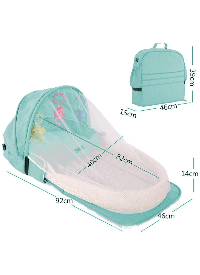 Arabest - Portable Baby Nest, Foldable Baby Crib with Toy and Mosquito Net, Baby Travel Cot for Outdoor and Home (Green) - Image 1