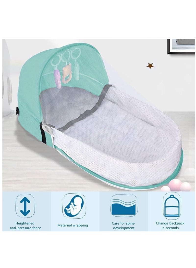 Arabest - Portable Baby Nest, Foldable Baby Crib with Toy and Mosquito Net, Baby Travel Cot for Outdoor and Home (Green) - Image 1