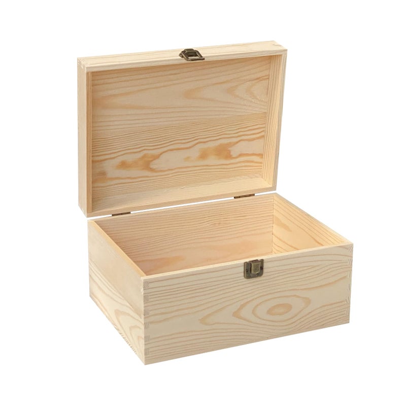 Cregugua 1 Pack Unfinished Wood box with Lid Crafts Wooden Storage Box for DIY Arts Project (Outer 10.6 x 7.9 x 5.7 IN,Interior 10 x 7.3 x 5.3 IN) - Image 1