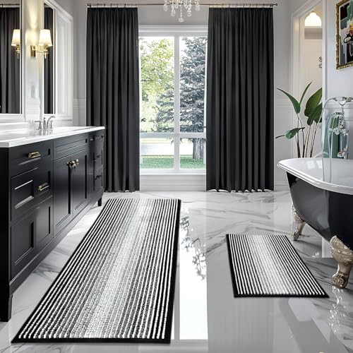 مجموعة سجادات وحصائر الحمام BSICPRO 2 قطعة سميكة ماصة من شينيل سجادة حمام غير قابلة للانزلاق ناعمة وسميكة لمطابقة أرضية الحمام قابلة للغسل في الغسالة بني 20 × 60 بالإضافة إلى 20 × 32