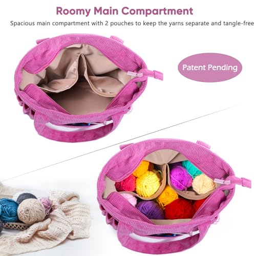 MYBAGZING Crochet Bag and Tote Corduroy Yarn Bag Yarn Holder for Crocheting Crochet Storage Bag for Crochet Hooks Crochet Accessories Knitting Bag for Crochet Lovers Mom Gift - Image 3