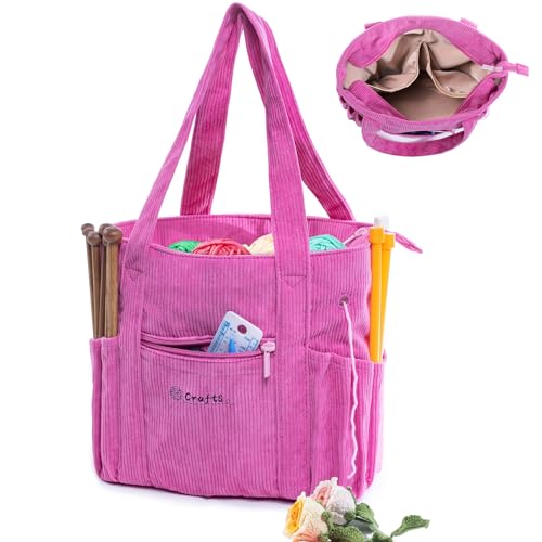 MYBAGZING Crochet Bag and Tote Corduroy Yarn Bag Yarn Holder for Crocheting Crochet Storage Bag for Crochet Hooks Crochet Accessories Knitting Bag for Crochet Lovers Mom Gift - Image 1