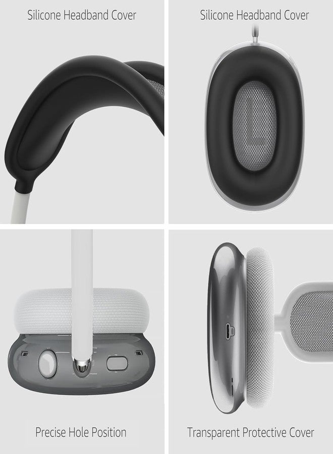 MOLOPPO [2 Pack] MOLOPPO Clear Soft TPU& Silicone case for AirPods Max Headphones,Comes with Inner Ear Cap,Transparent Accessories Ultra Protective Cover Apple Max,C-clear black+silicone black - Image 5
