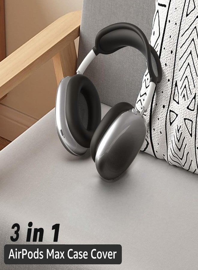 MOLOPPO [2 Pack] MOLOPPO Clear Soft TPU& Silicone case for AirPods Max Headphones,Comes with Inner Ear Cap,Transparent Accessories Ultra Protective Cover Apple Max,C-clear black+silicone black - Image 2