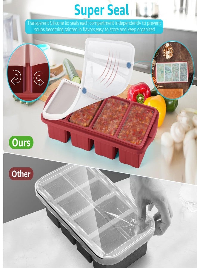 Ztomine Silicone Freezer Tray With Lid - Silicone Freezer Food Molds- Large Ice Cube Tray,Silicone Freezer Container,Freeze & Store Soup, Sauce, Broth,Leftovers - Makes 4 Perfect 1 Cup - Image 5