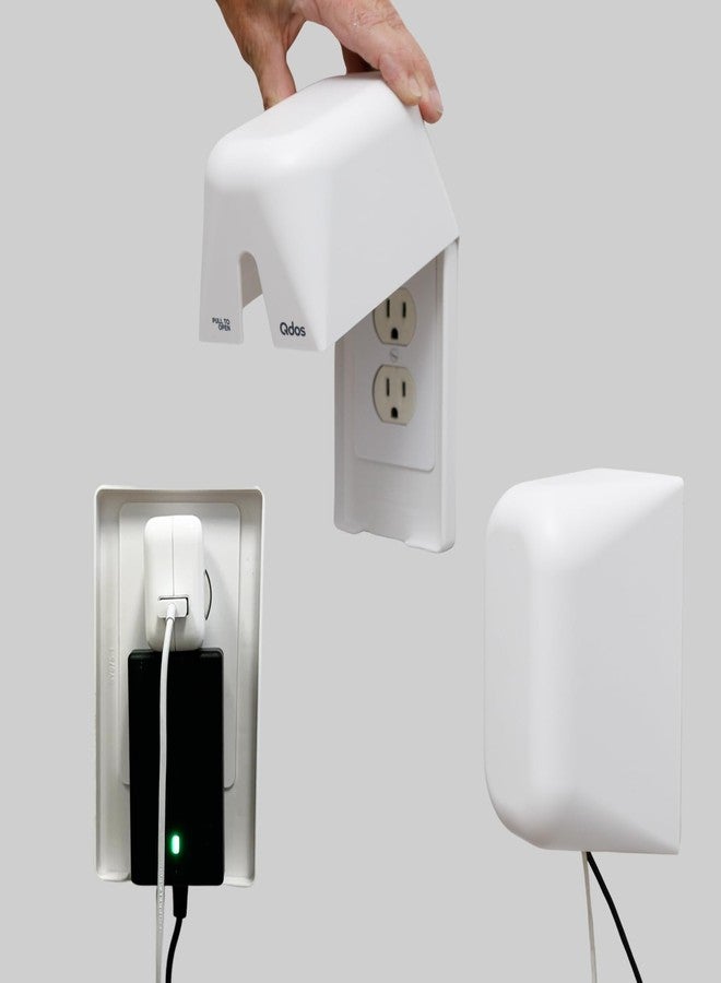 Qdos Safety Large Outlet Cover Box for Baby Proofing Outlets | Secure Hidden Lock | Oversized Interior for Bulky Plugs, Charging Blocks & Adapters | Modern Universal Design | Easy Install | 2 Pack - Image 1