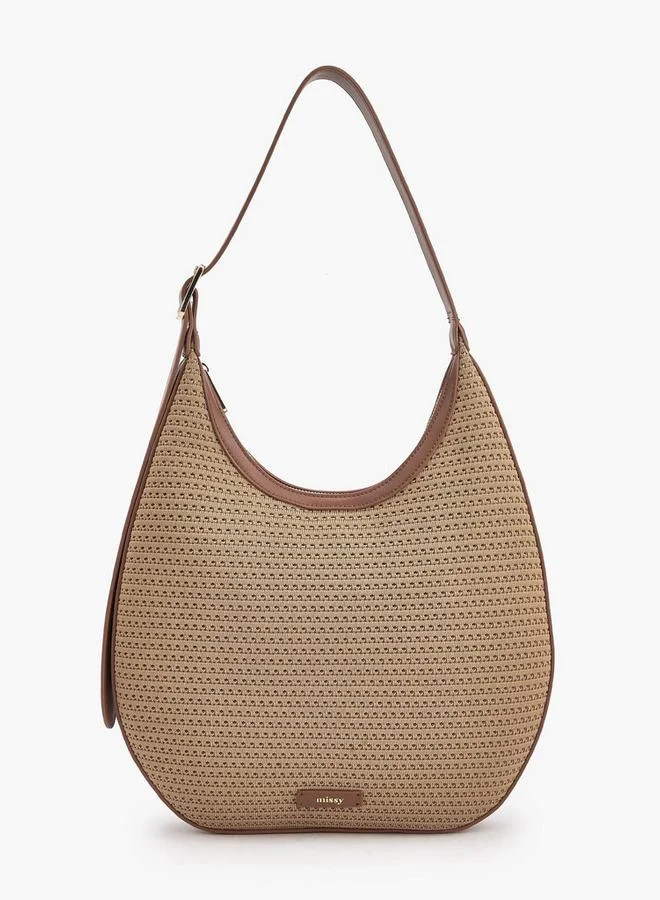 ميسي Textured Shoulder Bag With Zip Closure