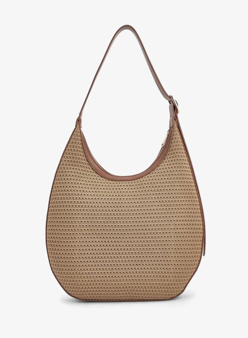 MISSY BROWN Textured Shoulder Bag With Zip Closure for Women | Best Price UAE