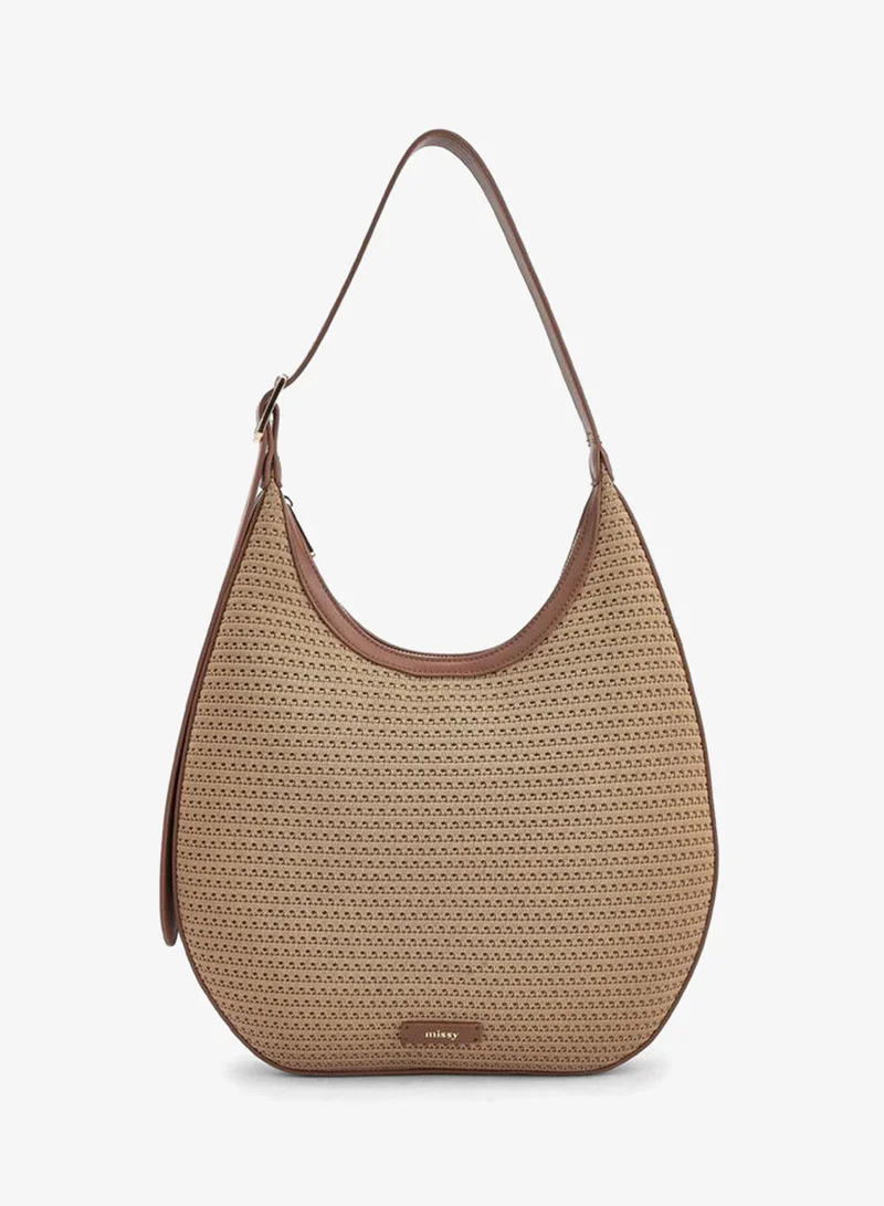 Textured Shoulder Bag With Zip Closure