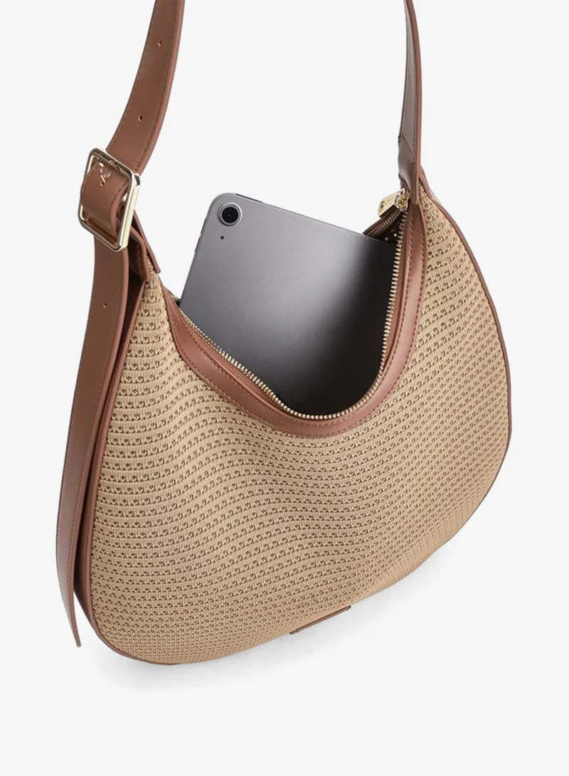 MISSY BROWN Textured Shoulder Bag With Zip Closure for Women | Best Price UAE
