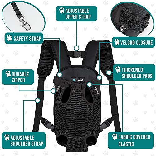 PetAmi Dog Carrier Backpack, Adjustable Dog Pet Cat Front Carrier Backpack | Ventilated Dog Chest Carrier for Hiking Camping Travel, Sling Bag for Small Medium Dog Cat Puppies, Small, 5-9 lbs, Black - Image 5
