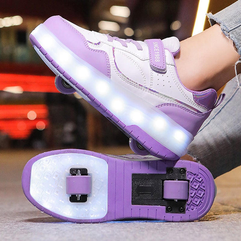 Affordable Kids' Roller Skates Wholesale - 4-Wheel Transforming Glowing Skateboard for Girls and  Boys - Image 1