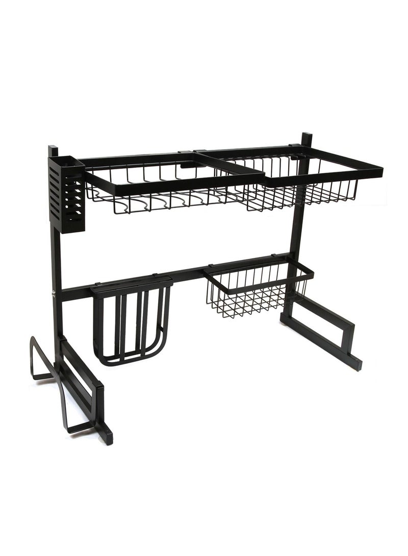 منظم رف تجفيف الأطباق فوق الحوض باللون الأسود - Image 3