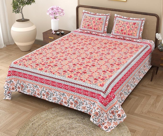PURE COTTON 180 TC KING SIZE BEDSHEET WITH 2 PILLOW COVER 90X108 SUITABLE FOR KING SIZE BED SHEET OR DOUBLE BED ORANGE PSP101