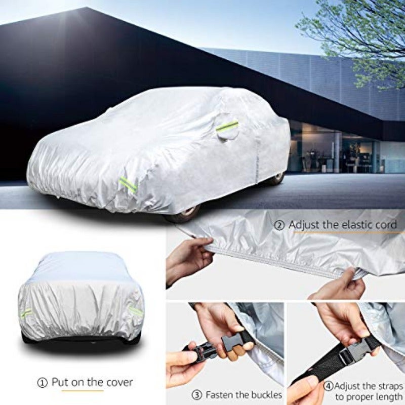 Silver Weatherproof Car Cover for Sedans up to 170 inches, 150D Oxford with UV Protection - Image 4