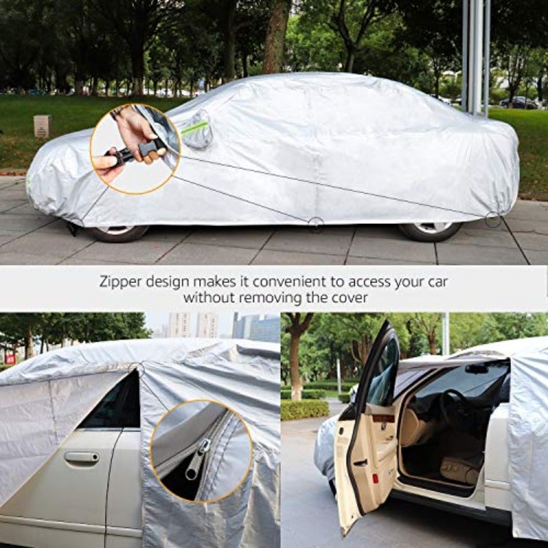 Silver Weatherproof Car Cover for Sedans up to 170 inches, 150D Oxford with UV Protection - Image 5