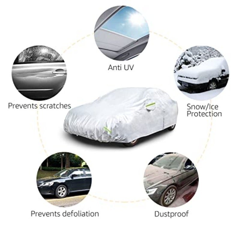 Silver Weatherproof Car Cover for Sedans up to 170 inches, 150D Oxford with UV Protection - Image 3