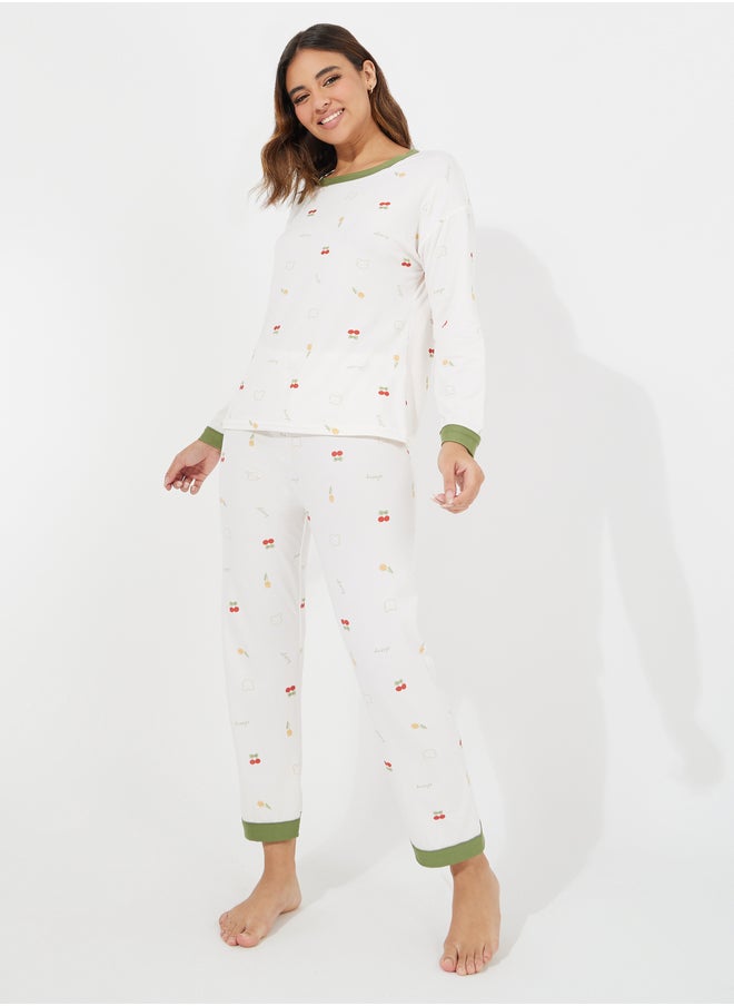 Take Two Take Two Cherry Print Long Sleeves T-Shirt and Pyjama Set  - Image 1