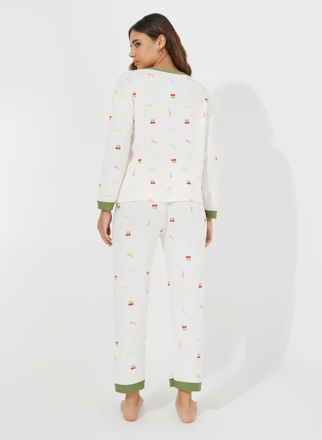 Take Two Take Two Cherry Print Long Sleeves T-Shirt and Pyjama Set