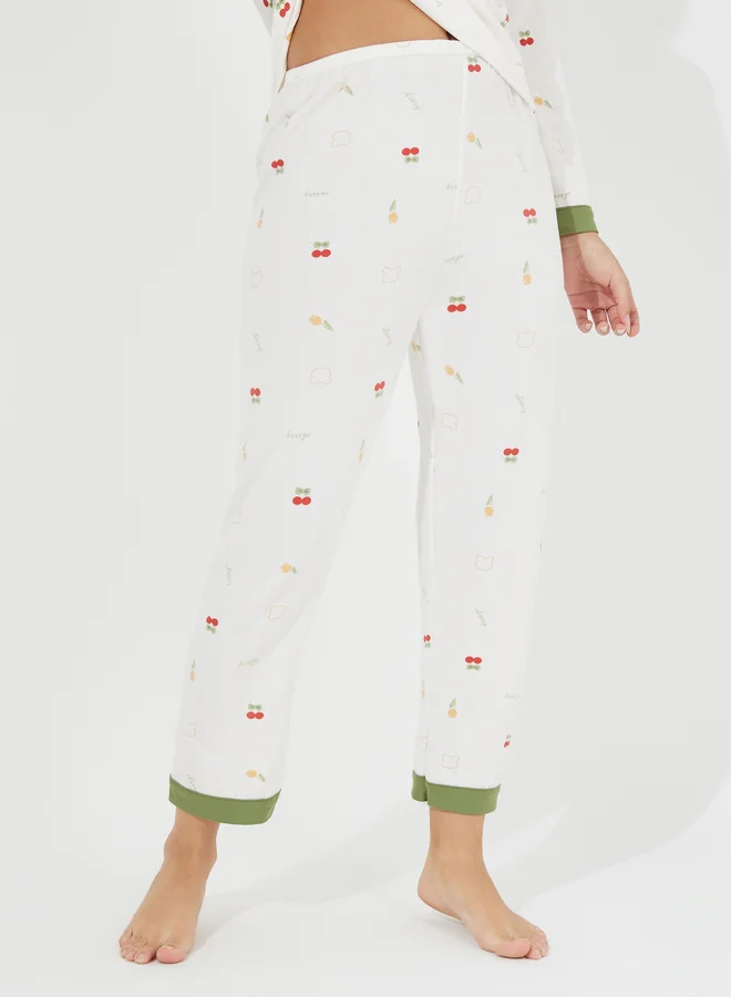 Take Two Take Two Cherry Print Long Sleeves T-Shirt and Pyjama Set