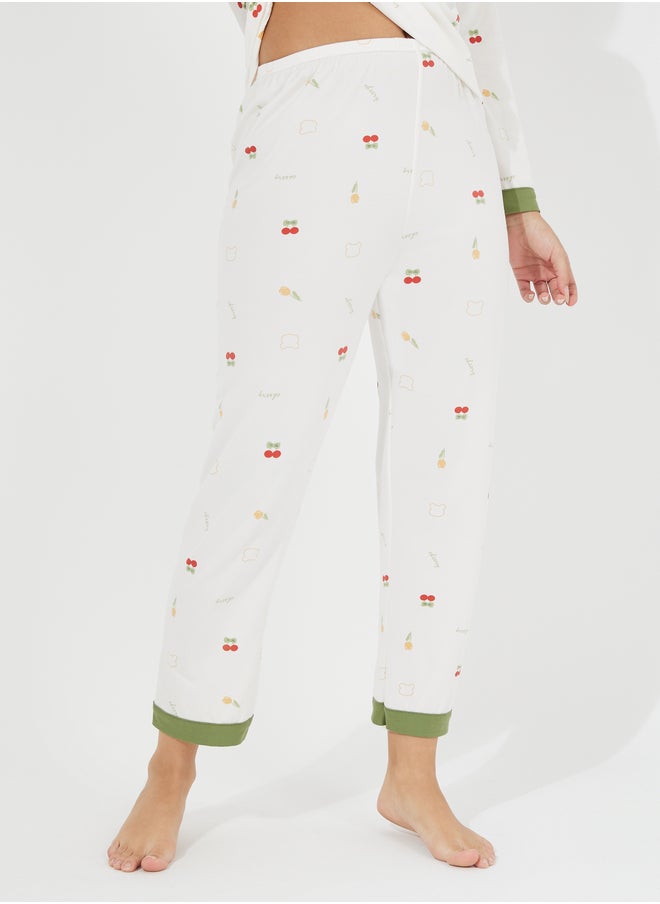 Take Two Take Two Cherry Print Long Sleeves T-Shirt and Pyjama Set  - Image 5