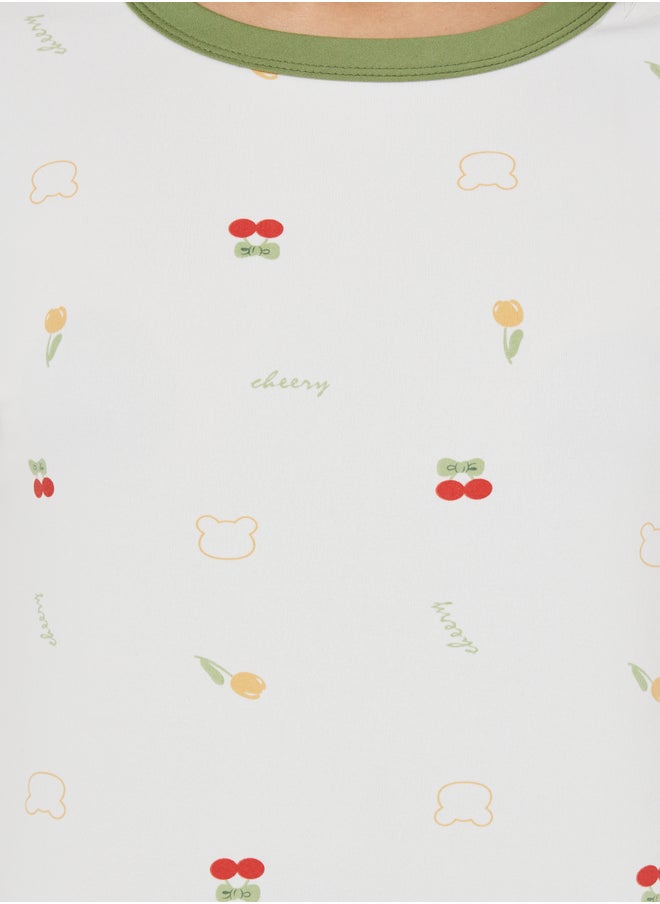 Take Two Take Two Cherry Print Long Sleeves T-Shirt and Pyjama Set  - Image 3