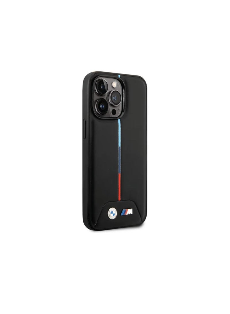 بي إم دبليو جراب هاتف متوافق مع هواتف BMW من مجموعة M، متوافق مع iPhone 14 Pro Max - جراب من البولي يوريثان المبطن مع شريط ثلاثي الألوان مطبوع عليه شعار BMW - أسود - Image 3