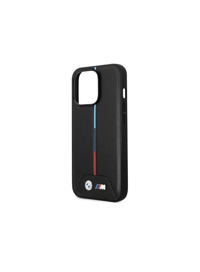 بي إم دبليو جراب هاتف متوافق مع هواتف BMW من مجموعة M، متوافق مع iPhone 14 Pro Max - جراب من البولي يوريثان المبطن مع شريط ثلاثي الألوان مطبوع عليه شعار BMW - أسود - Image 2